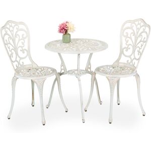 Garden Bistro Set, 3-Piece, Table & 2 Chairs, Antique Design, Patio Furniture, Outdoor Dining, White/Bronze - Relaxdays