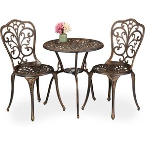 Garden Bistro Set, 3-Piece, Table & 2 Chairs, Antique Design, Patio Furniture, Outdoor Dining, Black/Bronze - Relaxdays