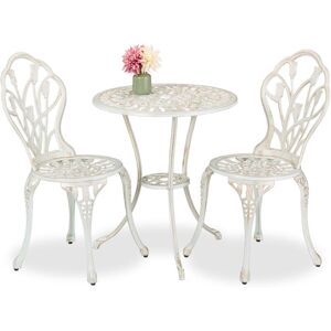 Relaxdays - Garden Bistro Set, 3-Piece, Table & 2 Chairs, Antique Style, Patio Furniture, Outdoor Dining, White/Bronze