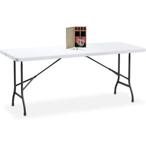 Relaxdays - Garden Table, Foldable, hwd: 72 x 180 x 74 cm, Plastic, Steel, Weatherproof, Fits 8 People, Camping, White