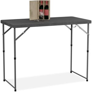 Relaxdays - Garden Table Foldable, hwd: 74 x 120 x 60 cm, Plastic and Steel, Height-adjustable, Fits 6, Camping, Grey