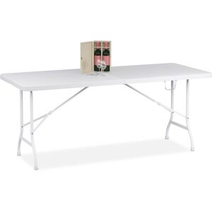 Relaxdays - Garden Table, Foldable, hwd: 72 x 180 x 74 cm, Plastic, Steel, Weatherproof, Fits 8 People, Camping, White