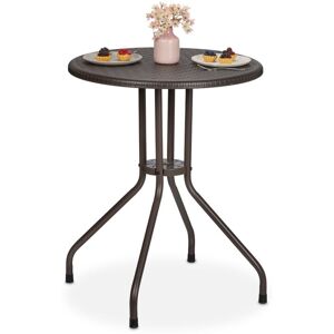 Relaxdays - Garden Table, hwd: 73 x 60 x 60 cm, Rattan Look, Plastic & Steel, Outdoor Dining, Round, for Balcony, Brown