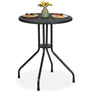 Relaxdays - Garden Table, hwd: 73 x 60 x 60 cm, Rattan Look, Plastic & Steel, Outdoor Dining, Round, for Balcony, Black