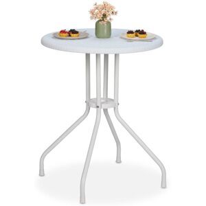 Relaxdays - Garden Table, hwd: 73 x 60 x 60 cm, Rattan Look, Plastic & Steel, Outdoor Dining, Round, for Balcony, White