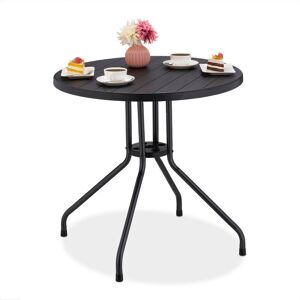 Relaxdays - Garden Table, HxWxD: 39x98x48 cm, Wooden-look Balcony, Plastic, Metal, Round, Patio, Black