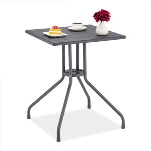 Relaxdays - Garden Table, HxWxD: 75x61x61 cm, Wooden-look Balcony, Plastic, Metal, Square, Patio, Grey
