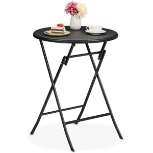 Relaxdays Garden Table, Foldable, HWD: 75 x 60 x 60 cm, Rattan Look, Plastic & Steel, Outdoor, Round, for Balcony, Black