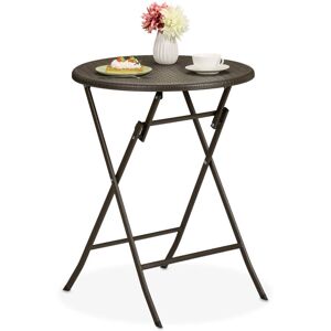 Relaxdays - Garden Table, Foldable, hwd: 75 x 60 x 60 cm, Rattan Look, Plastic & Steel, Outdoor, Round, for Balcony, Brown