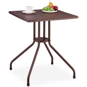 Relaxdays - Garden Table, Rattan Look, Square, hwd: 75 x 61 x 61 cm, for Terrace and Outdoors, Plastic & Steel, Brown