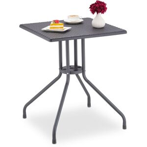 Relaxdays Garden Table Rattan Look, Square, HxWxD: 75x61x61cm, Balcony, Plastic, Metal, Outdoor, Grey