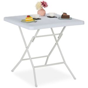 Relaxdays Garden Table Wood-Look, Square, HxWxD: 74 x 78 x 78 cm, Balcony, Plastic, Metal, Outdoor, Camping, White