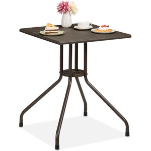 Relaxdays - Garden Table in Wood-Look, Square, hwd: 75 x 61 x 61 cm, Balcony, Plastic & Steel, Outdoor, Terrace, Brown