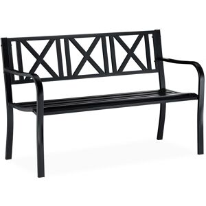 Relaxdays Metal Garden Bench, 2 Seater, Weatherproof, Patio, Porch & Balcony Bank, H x W x D 81 x 127 x 56 cm, Steel, Black