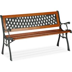Relaxdays Garden Bench, 2 Seater, Wood & Cast Iron, Balcony & Terrace, Rustic Style, HxWxD: 73x125x52.5 cm, Brown/Green