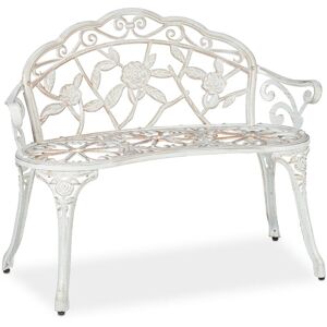 Relaxdays - Garden Bench, 2 Seater, Roses, Terrace, Balcony, Cast Aluminium, Antique Look, 78x98x57 cm, White/Bronze