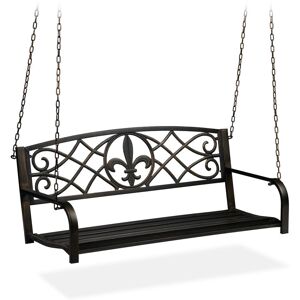 Relaxdays - porch swing, 2 seater, hanging garden bench, vintage design, metal, black/bronze