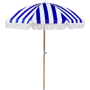 Beliani - Retro Garden Market Parasol Outdoor Umbrella Beech Wood Pole Blue and White Mondello