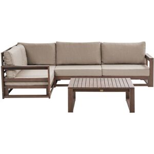 BELIANI Garden Corner Sofa with Table 4 Seater TIMOR Right Hand Modular Certified Acacia Wood Dark Brown