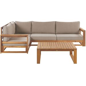 BELIANI Garden Corner Sofa with Table 4 Seater TIMOR Right Hand Modular Certified Acacia Wood Light Brown