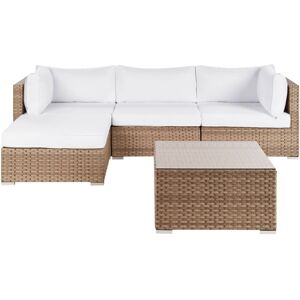 BELIANI Garden Corner Sofa with Table 4 Seater SANO Right Hand Modular PE Rattan Natural