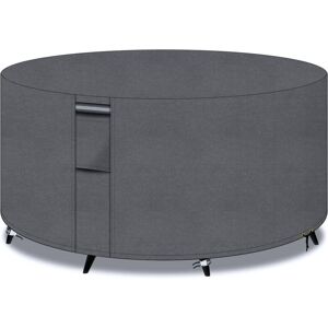 BEIJIYI Round Garden Table Cover with Vents, 600D Oxford Fabric, Waterproof, Windproof, Anti-UV, 163x71cm, Grey
