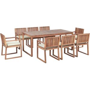 BELIANI Rustic 8 Seater Garden Dining Set Certified Acacia Wood Table Chairs with Light Green Cushions Light Brown Sassari ii