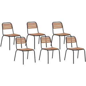 BELIANI Rustic Acacia Wood Outdoor Set of 6 Garden Chairs with Aluminium Frame Vallese