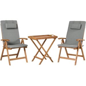 Beliani - Rustic Garden Bistro Set Acacia Wood Table 2 Chairs Folding Grey Melange Cushions Java Premium