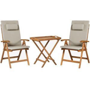 Beliani - Rustic Garden Bistro Set Acacia Wood Table 2 Chairs Folding Taupe Cushions Java Premium