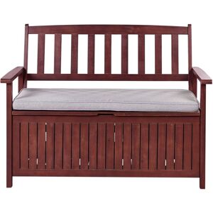 Beliani - Rustic Outdoor Garden Storage Bench with Grey Cushion Solid Acacia Wood 120 x 60 cm Mahogany Brown Sovana