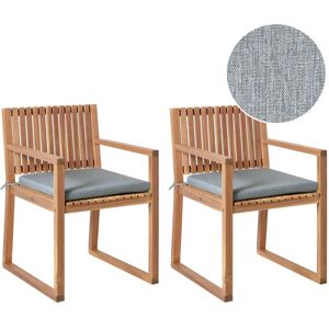 Beliani - Rustic Outdoor Set of 2 Garden Dining Chairs with Cushions Certified Acacia Wood Polyester Light Brown Grey Melange Sassari ii