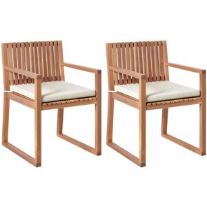 Beliani - Rustic Outdoor Set of 2 Garden Dining Chairs with Cushions Certified Acacia Wood Polyester Light Brown Red Sassari ii