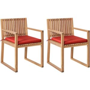 Beliani - Rustic Outdoor Set of 2 Garden Dining Chairs with Cushions Certified Acacia Wood Polyester Light Brown Red Sassari ii