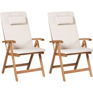 Beliani - Rustic Set of 2 Garden Chairs Light Acacia Wood Folding Light Beige Cushions Java Premium