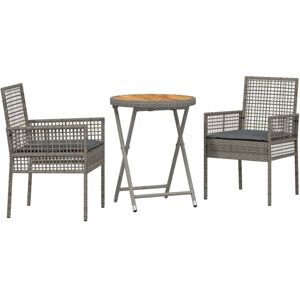 Garden Bistro Set 3 pcs Grey Poly rattan Vidaxl
