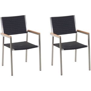 Beliani - Set of 2 Modern Outdoor Garden Dining Chairs pe Rattan Steel Black Grosseto
