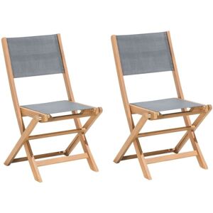 Beliani - Set of 2 Outdoor Garden Patio Chairs Folding Acacia Grey Seat Backrest Light Wood Cesana