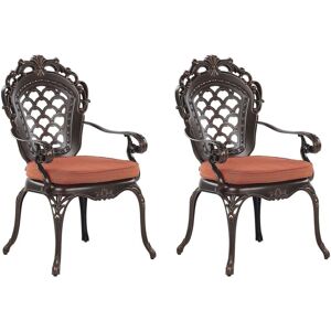 Beliani - Set of 2 Garden Outdoor Dining Chairs Brown Vintage Aluminium with Pads Lizzano