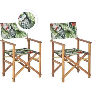 Beliani - Set of 2 Garden Chairs Light Acacia Wood Grey Toucan Pattern Folding Cine