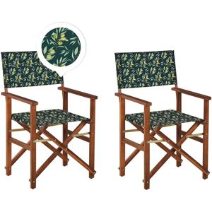 Beliani - Set of 2 Garden Chairs Dark Acacia Wood Off-White Olives Pattern Folding Cine