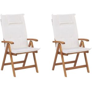 BELIANI Set of 2 Garden Chairs with Cushions JAVA Acacia Wood Off-White