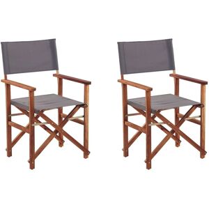 Beliani - Set of 2 Garden Director's Chairs Dark Acacia Wood Grey Fabric Folding Cine