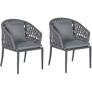 Beliani - Set of 2 Modern Outdoor Garden Dining Chairs Cushions Aluminium Grey Lipari