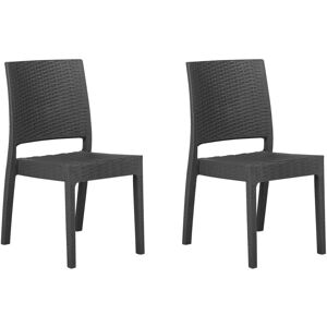 BELIANI Set of 2 Garden Chairs FOSSANO Synthetic Material Graphite Grey