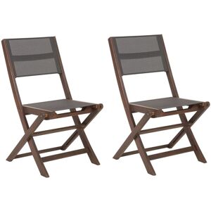 Beliani - Set of 2 Outdoor Garden Patio Chairs Folding Acacia Grey Seat Backrest Dark Wood Cesana