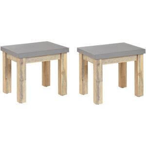 Beliani - Set of 2 Outdoor Garden Stools Grey Fibre Cement Seat Light Acacia Wood Base Ostuni