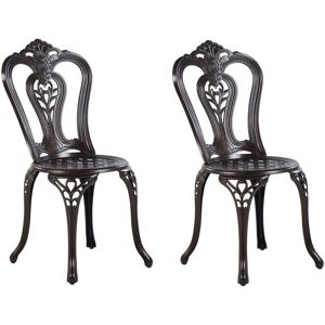 Beliani - Set of 2 Vintage Garden Outdoor Dining Chairs Brown Aluminium Bistro Bovino