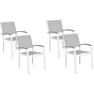 Beliani - Set of 4 Garden Chairs White Aluminium Frame Grey Synthetic Seat Outdoor Pereta