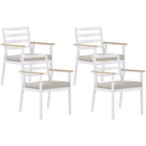Beliani - Set of 4 Garden Chairs White Aluminium Frame Beige Zippered Cushions Cavoli